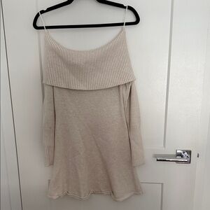 Aritzia Sunday Best Off-Shoulder Cream Sweater dress